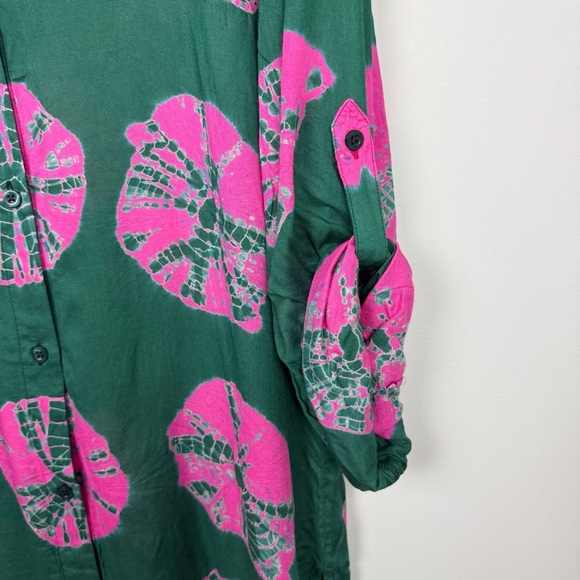 Elan Sand Dollar Button Down in Pink/Green - Picture 6 of 10